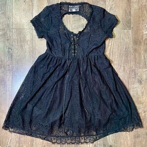 Black Bella Morte Lace Baby Doll Short Sleeve Dress